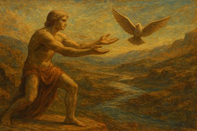 a painting of a man with a bird in his hand