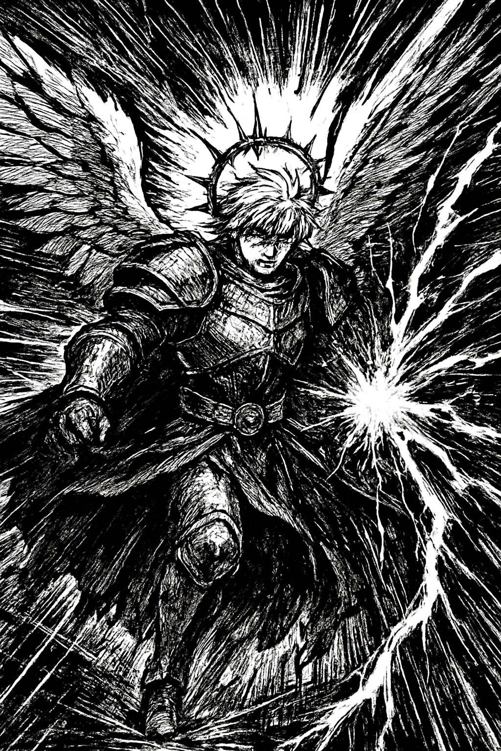 a black and white drawing of an angel