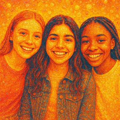 a group of three girls standing next to each other