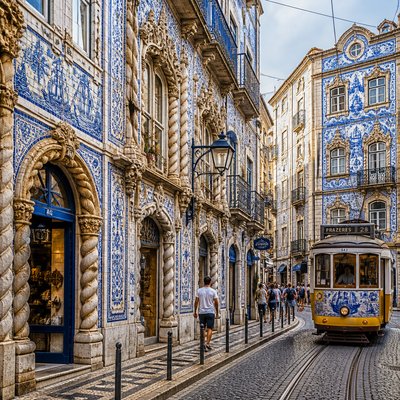 urban street with city activity — Lisbon Art Style
