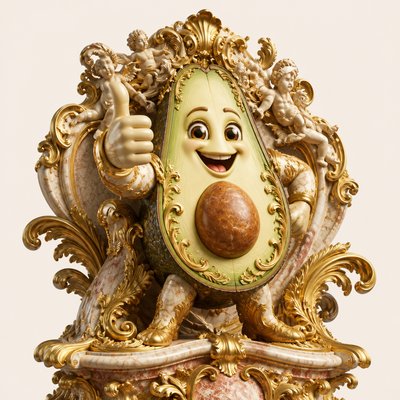 a happy avocado character giving a thumbs up, bold readable design on a plain background, no text