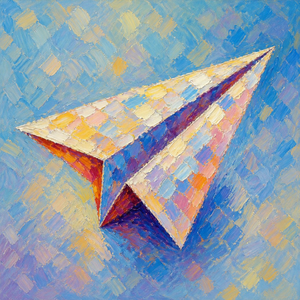 a paper plane, clean minimal composition on a plain background, no text