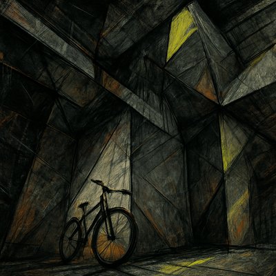 bicyle resting against a wall