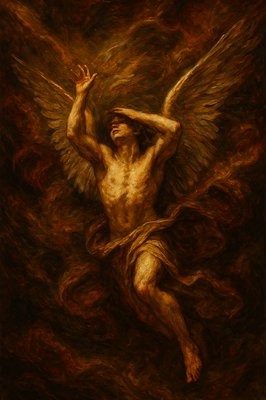 a painting of a man with wings in the air