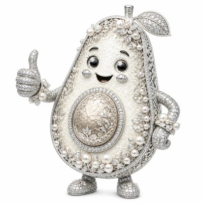 a happy avocado character giving a thumbs up, bold readable design on a plain background, no text