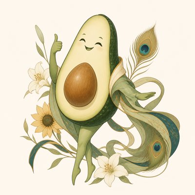a happy avocado character giving a thumbs up, bold readable design on a plain background, no text