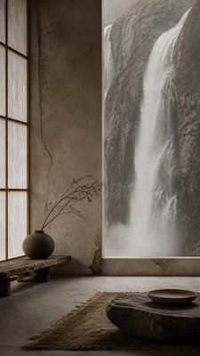 towering waterfall cascading down a cliff