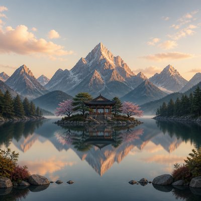 serene landscape with mountains and water