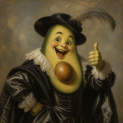 a happy avocado character giving a thumbs up, bold readable design on a plain background, no text