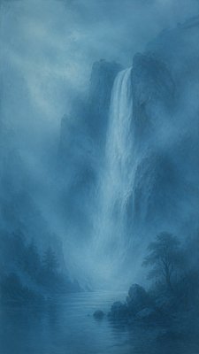 towering waterfall cascading down a cliff