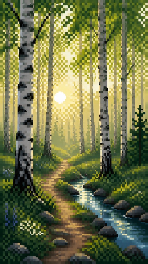 a serene birch forest in soft morning light, no people, no text