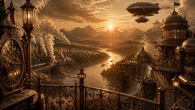 a vast valley with a river winding toward distant mountains at sunrise, no people, no text