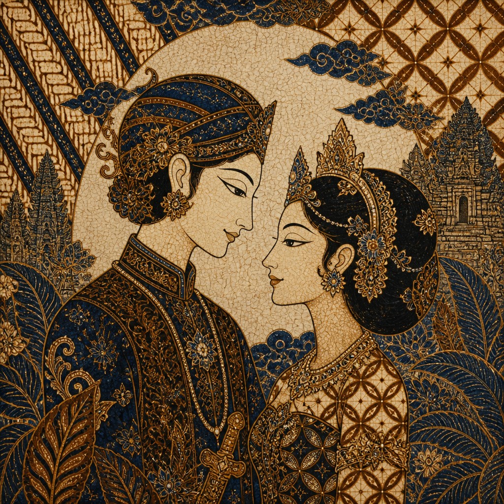portrait of two people together — Indonesian Art Style