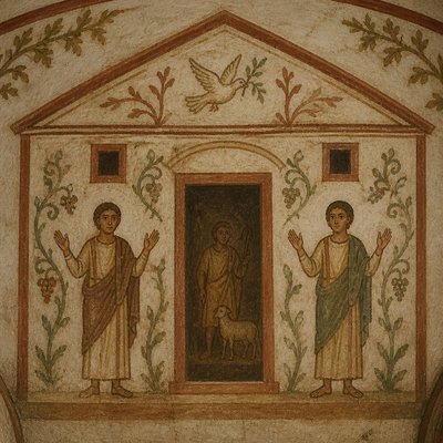 house with front view — Early Christian Art Style