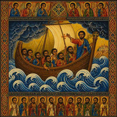 sailing ship on a stormy sea
