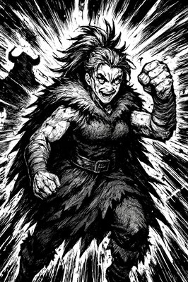 a black and white drawing of a demon