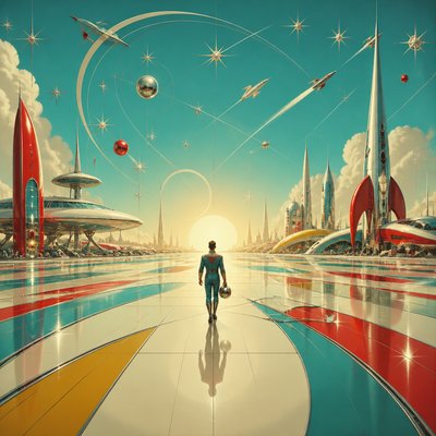 a solitary figure walking toward a glowing horizon across an empty plain, moody atmosphere, no text or lettering