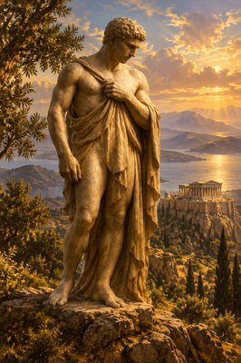 a statue of a man standing on top of a hill