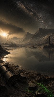 a tranquil mountain lake beneath a starry night sky, no people, no text