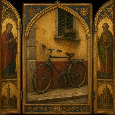 bicyle resting against a wall — Panel Painting Style