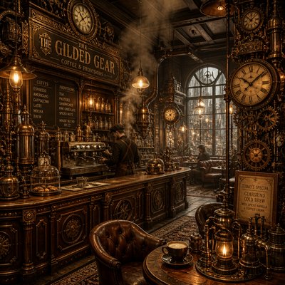 cozy cafe interior with warm lighting