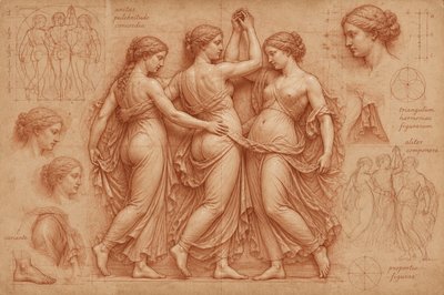 a drawing of a group of three women standing next to each other