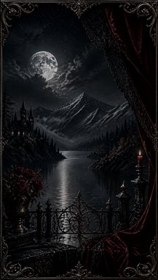 a tranquil mountain lake beneath a starry night sky, no people, no text