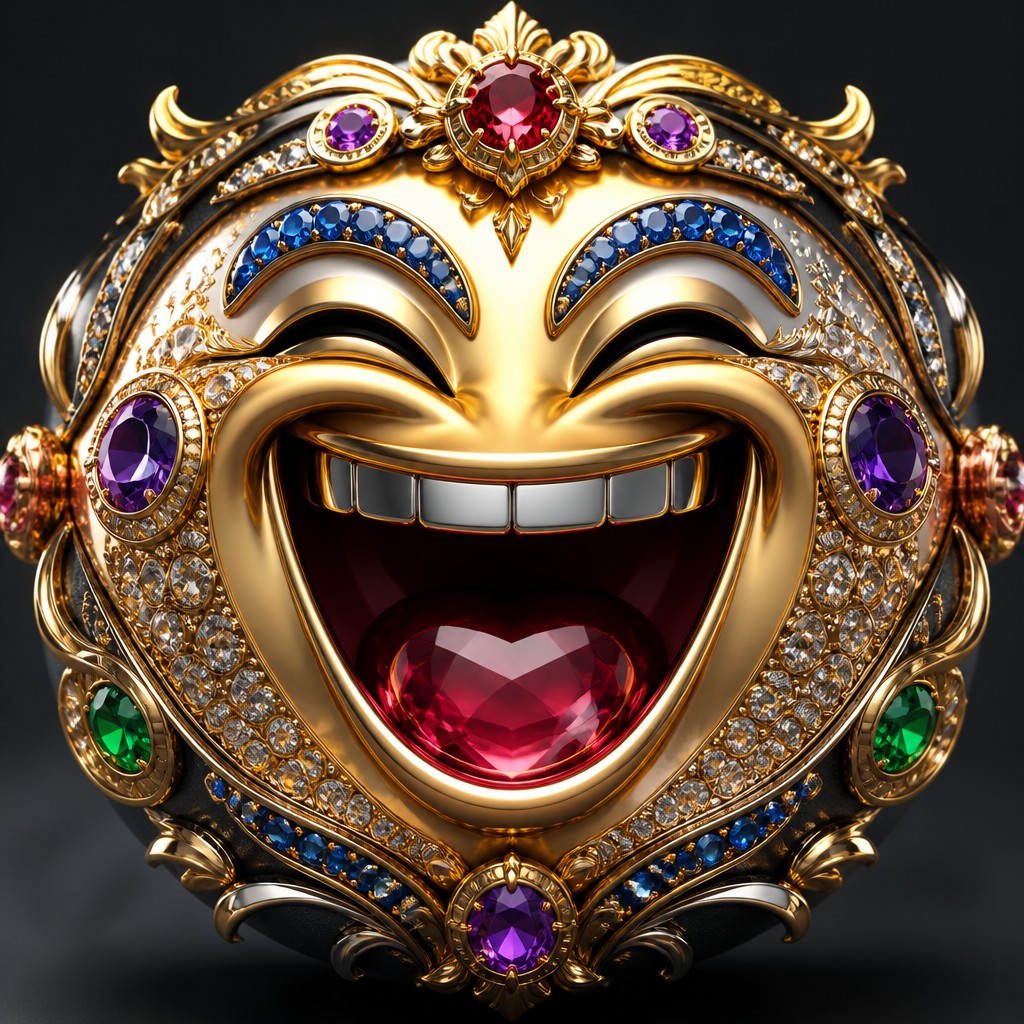 an exaggerated laughing face of an original round mascot character, bold and readable at small size, plain background, no text