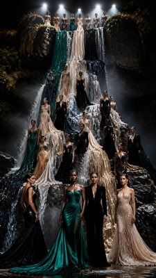 towering waterfall cascading down a cliff