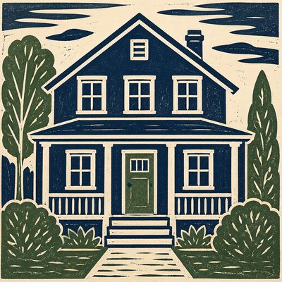 house with front view — Linocut Print Style