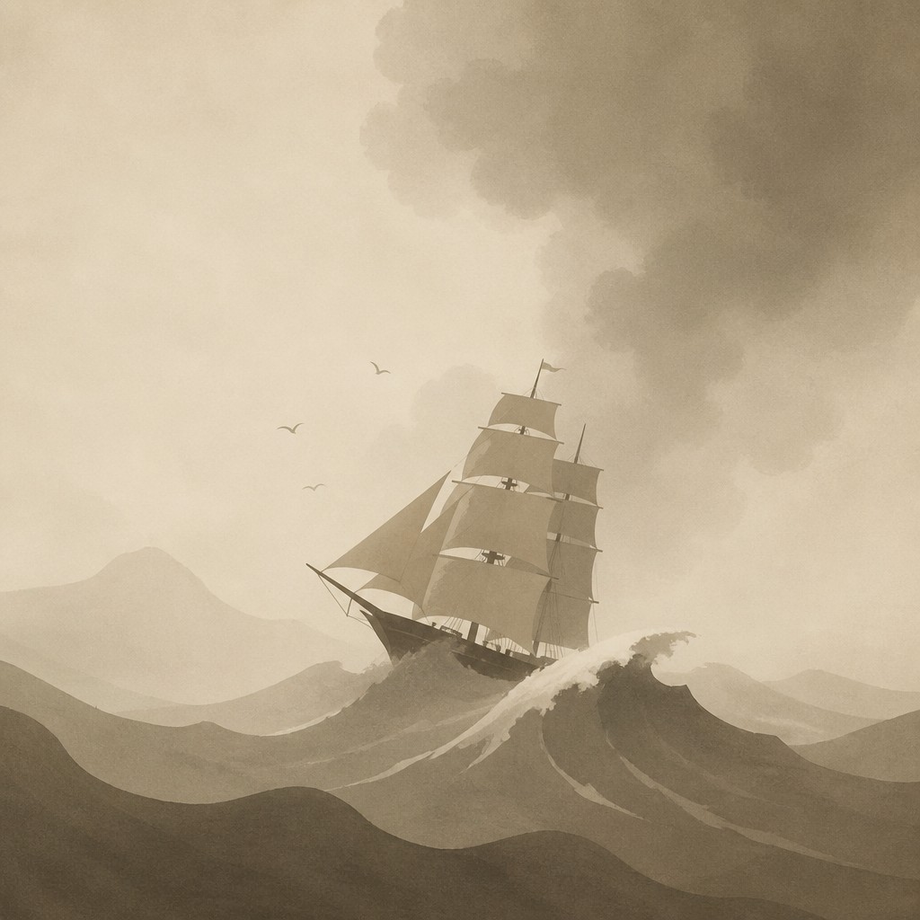 sailing ship on a stormy sea