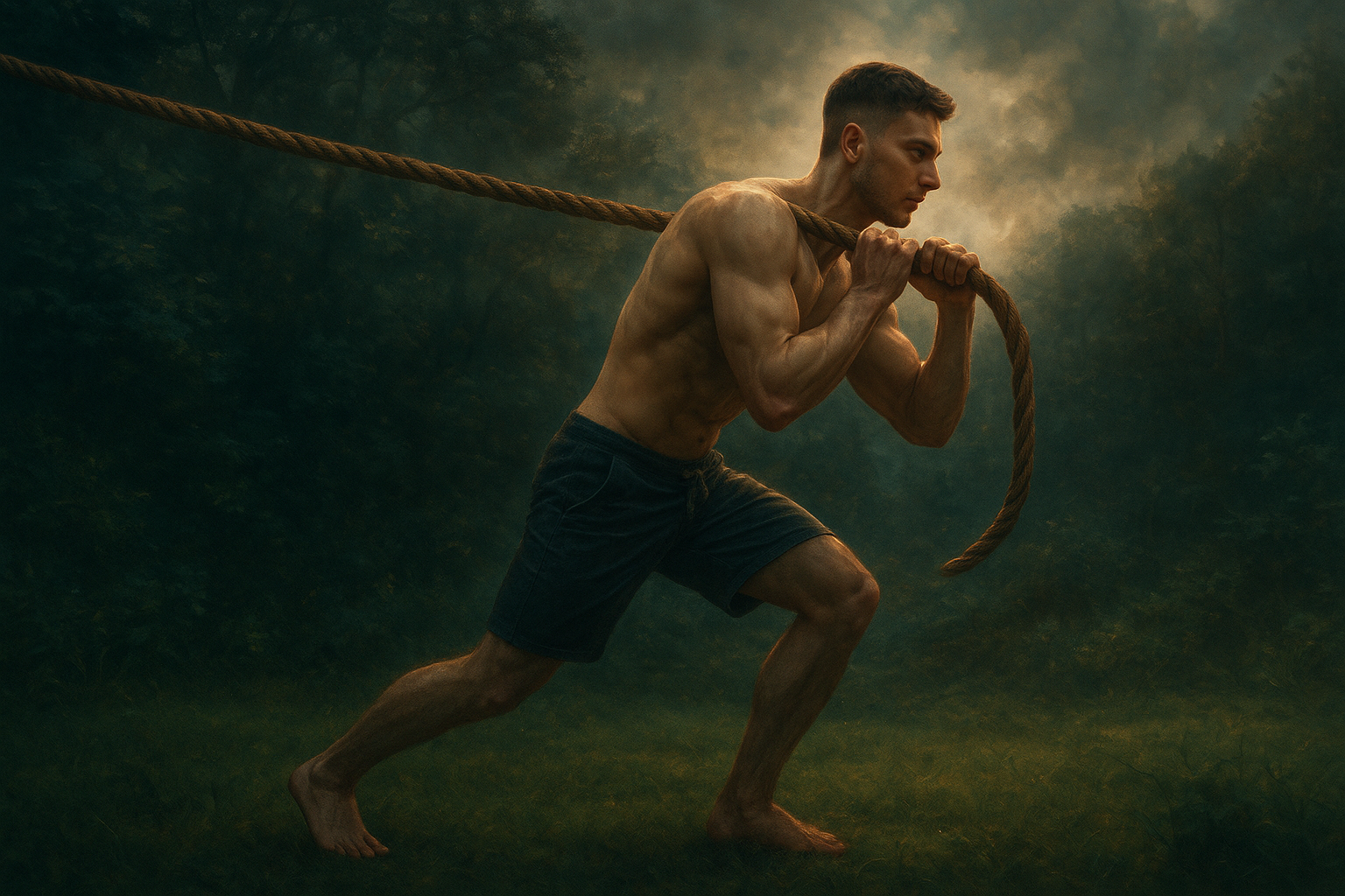 a man holding a rope in his hands