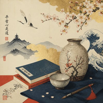 still life with everyday objects — Japanese Art Style