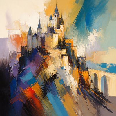 a grand castle with towers on a hilltop
