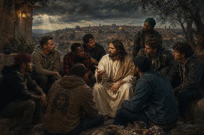 contemporary group of men with Jesus