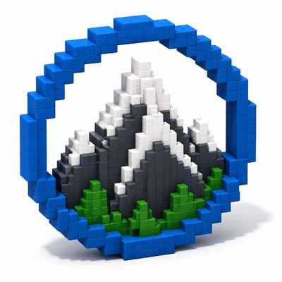 an emblem of a mountain peak inside a circle, simple bold shapes on a plain background, no text or lettering