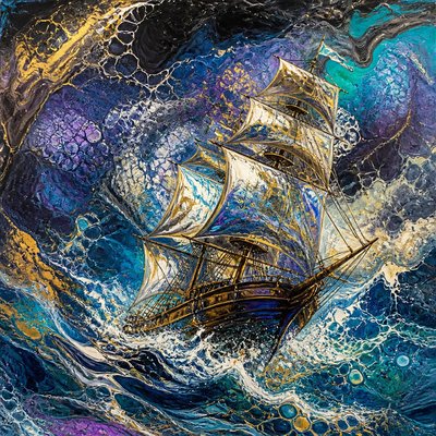 sailing ship on a stormy sea