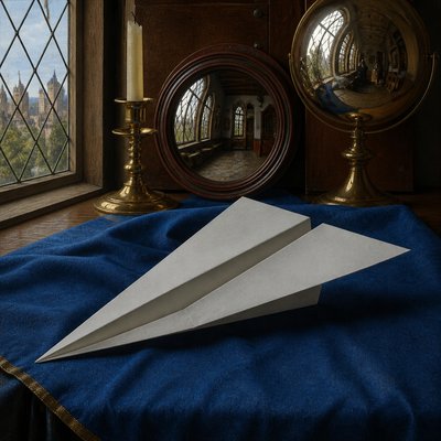 a paper plane, clean minimal composition on a plain background, no text