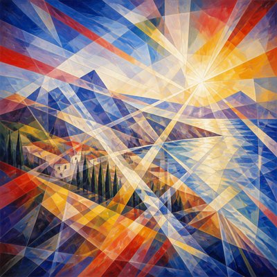 wide landscape with natural scenery — Rayonism Art Style