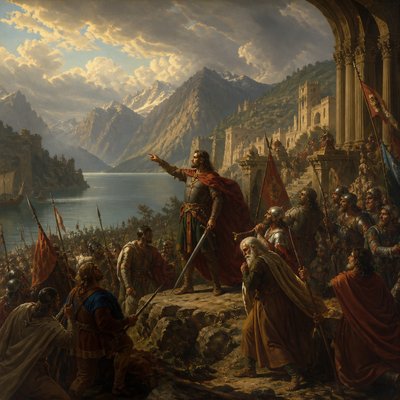 serene landscape with mountains and water