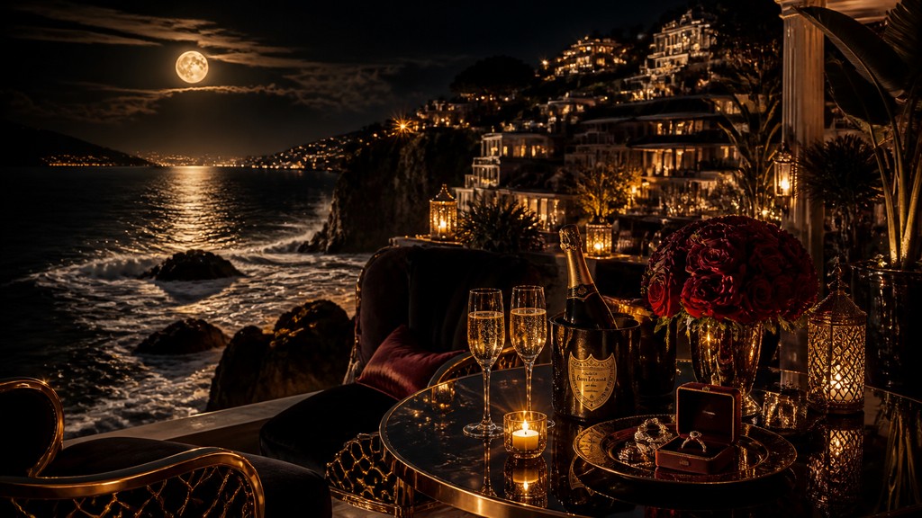a moonlit coastline with cliffs and crashing surf, no people