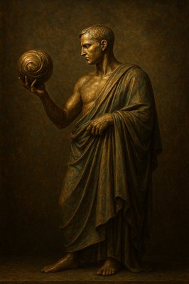 a statue of a man holding a ball