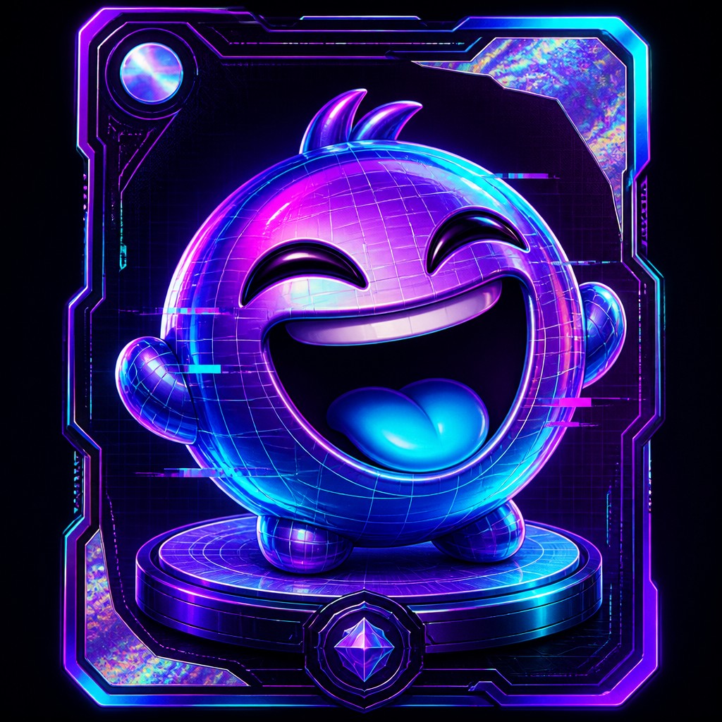 an exaggerated laughing face of an original round mascot character, bold and readable at small size, plain background, no text