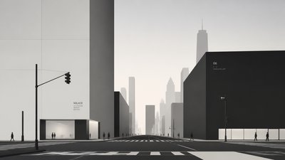 bustling city street panorama at dusk