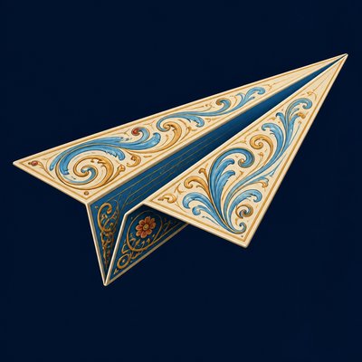a paper plane, clean minimal composition on a plain background, no text