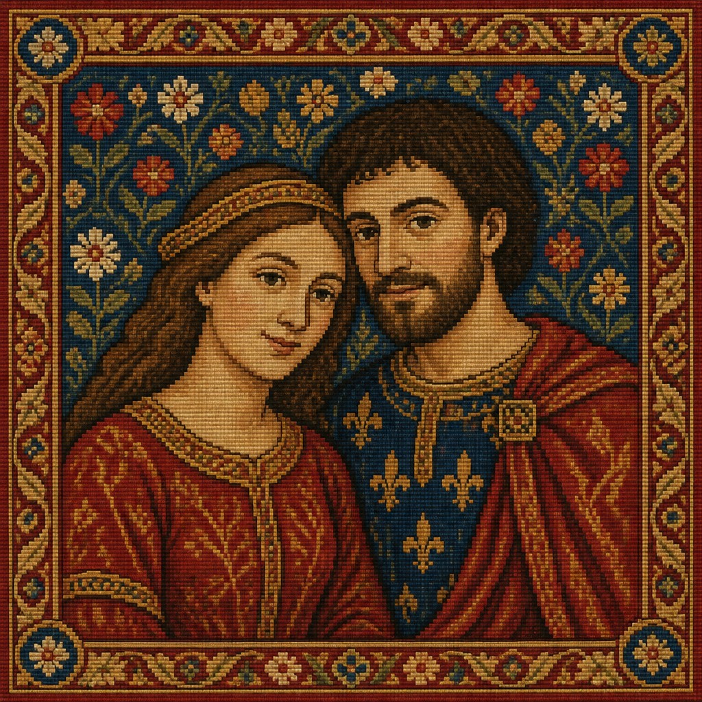 portrait of two people together — Woven Tapestry Art Style