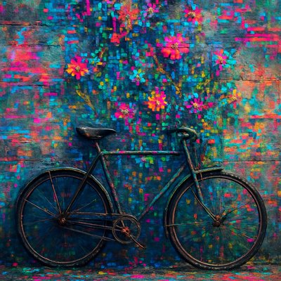 bicyle resting against a wall