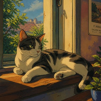 a cat lounging in a sunlit window