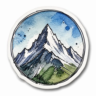 an emblem of a mountain peak inside a circle, simple bold shapes on a plain background, no text or lettering