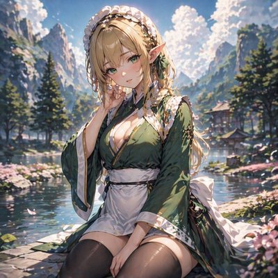 beautiful anime girl, wearing green outfit